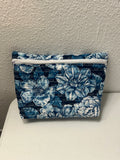 Blue Floral Zippered Cosmetic Clutch