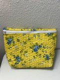 Yellow Floral Zippered Cosmetic Clutch